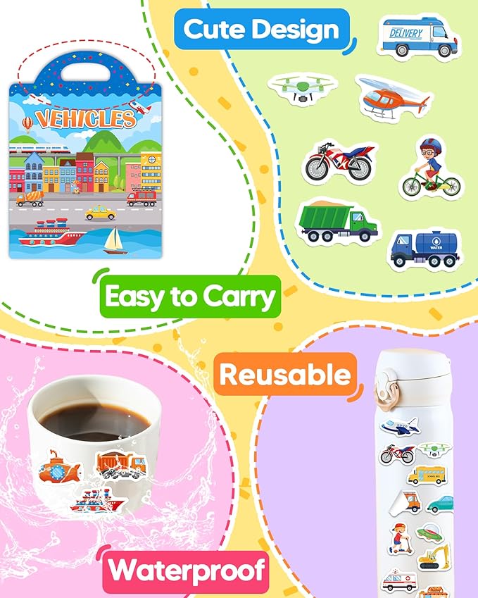 Benresive Reusable Sticker Book for Toddlers & Stickers for Kids, Toddler Travel Toys, Craft Activities, Boys & Girls Birthday Gifts