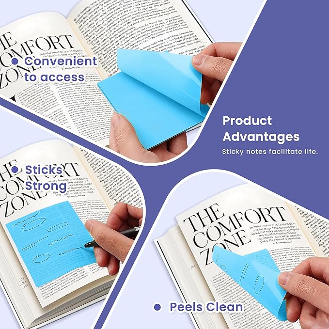 3x3 Inches Sticky Notes Variety Pack, 18 Pads Self Stick Notes, 50 Sheets/Pad, 900 Total Sheets, Included Blank, Lined and Transparent Pads, Bulk Teacher School and Office Supplies
