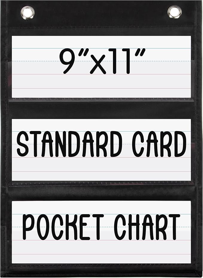 Essex Wares - 9" Wide x 11" Tall Pocket Chart, Black - Sturdy Pocket Chart for Classroom for Sentence Strips - Easy to Use & Hang, Reusable Black Pocket Chart