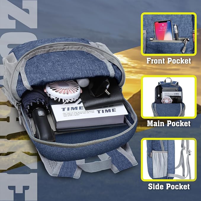 ZOMAKE Lightweight Packable Backpack, 10L Small Foldable Daypack for Hiking | Water Resistant Collapsible Backpacks for Women Men, Everyday Carry, Multi Compartment Storage,Adjustable Strap(Navy Blue A5)
