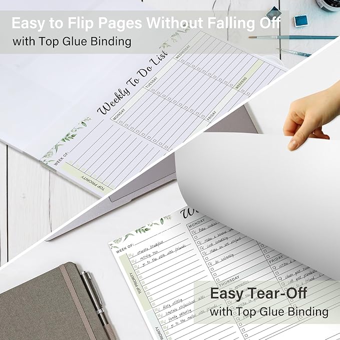 Weekly To Do List Notepad - 52 Undated Glue Bound Tear-Off Sheets (8.5"x11") for Desk Planning | Home, Work & School Organization Pad for Women & Men (Green)