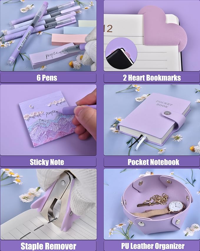 LXEVIHK Purple Desk Accessories, 20Pce Office Supplies and 360°Pen Holder Desk Organizers, With Tape Dispenser, Stapler, Staple Remover, Ect, Fill Your Desktop With Lovely Colors