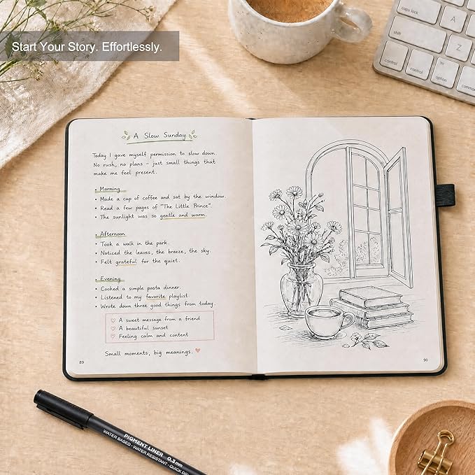 &And Per Se Dotted Journal Notebook 3 Pack, A5 Hardcover with Journal Dotted Pages, Stencils & Pens, 176 Numbered Pages Each for Students Teachers Office (Green)