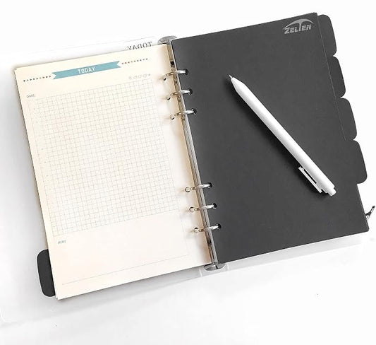 Zelten Refills/Loose Leaves for A5 Cover Ring Binder/Personal Organizer/Planner(A5 6 Holes, Divider Horizontal Black Paper)