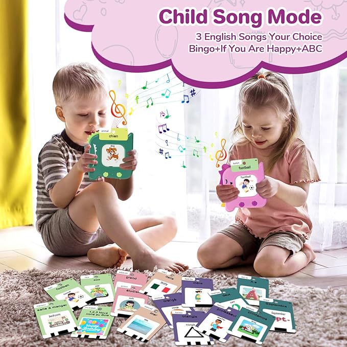 French and English Talking Flash Cards for Toddlers 1 2 3 4 5 6 Year Olds, 420 Sight Words, Montessori Learning Toys, Pocket Speech Therapy Toys, Sensory Preschool Educational Birthday