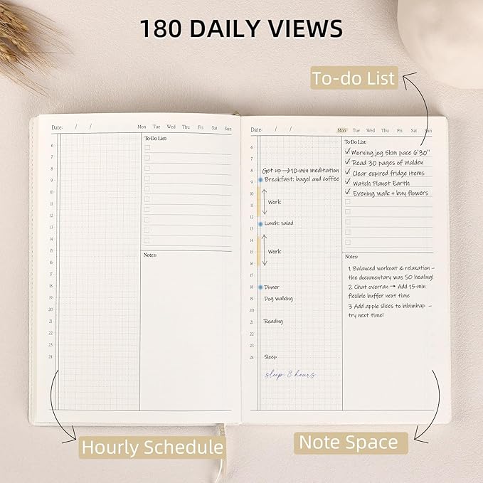 2026 Daily Planner - Undated Monthly & Daily Planner for 180 days Planning Your Success - Hourly Schedule, To Do List, and Notes for Productivity - Aesthetic, Academic, Stylish School or Office Supplies (Pale Green)