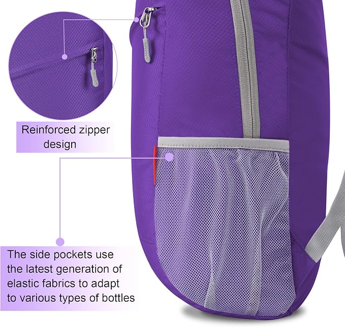 ZOMAKE Lightweight Packable Backpack 20L, Foldable Small Daypack for Hiking | Water Resistant Backpacks Day Bag for Travel Outdoor Camping Sport, Everyday Carry, Multi Compartment Storage(Purple)