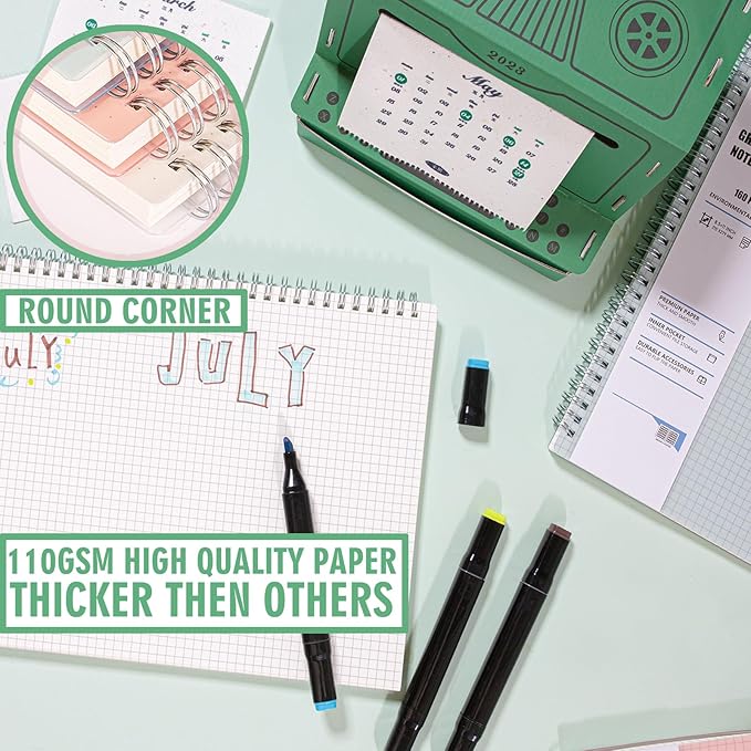 OWSC 3 Pack Graph Notebook, 8.5 x 11 Inches Spiral Notebooks for Work, School and Journal with 110 GSM Graph Paper, Large Notebook with 80 Sheets/160 Pages, Hardcover Grid Paper Notebook