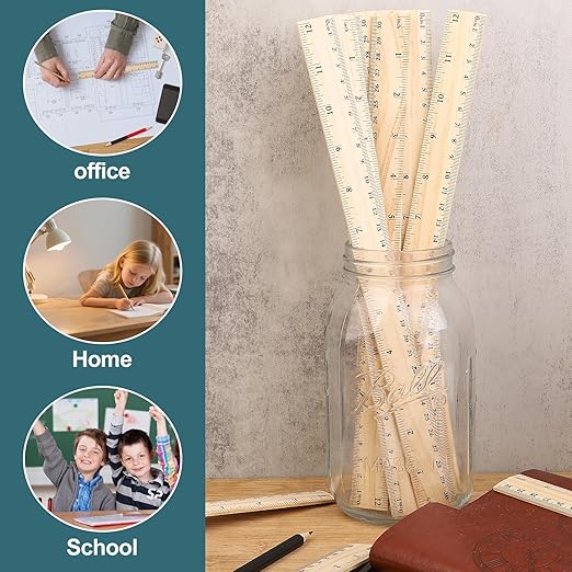 Ruler 12 Inch Wooden Rulers 12 Packs for School,Home and Office(30 cm)