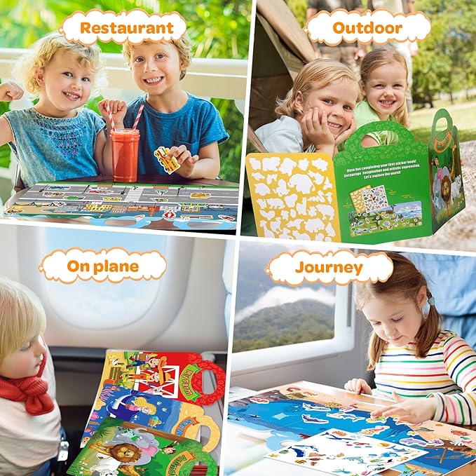 4 Sets Reusable Sticker Books for Toddler 1-3, Activity Books for Toddlers 2-4, Arts Crafts Jelly Stickers Travel Toys for Kids 3-5, Holiday and Birthday Gifts Easter Basket Stuffers for Boys Girls