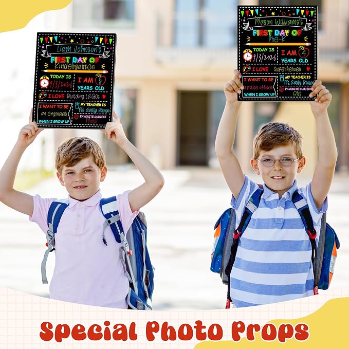 2PCS First Day of School Sign, Double-Sided 1st Last Day Chalkboard | 10 × 12 Inches, Reusable Pre-K Board, Easy to Clean Back to School Sign Board for Kids