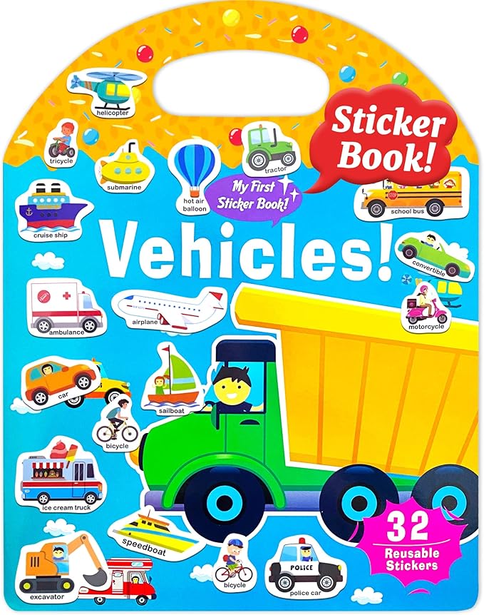 Benresive Reusable Sticker Book for Toddlers, Travel Stickers for Kids, Toddler Crafts Activities Toys, Birthday Gifts for Boys & Girls - Transport