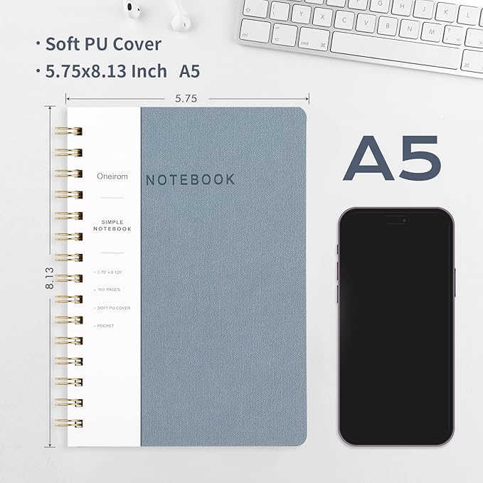 Spiral Notebook-5.75" x 8.125" College Ruled Journal with Inner Pockets and 160 Pages,PU Leather Cover Business Journal, Twin-Wire Binding Notebook Perfect for Office & Home School Supplies 6 pack Reefblue/Pink