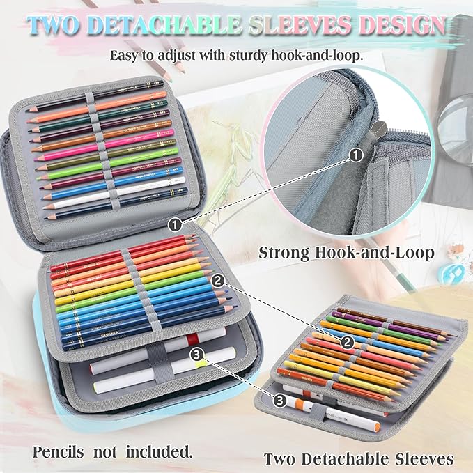Large Pen Pencil Case,VONXURY High Capacity Art Colored Pencil Pouch Portable Stationery Organizer With 2 Detachable Layers 54 Slots Multiple Zipper Pockets for School Office College