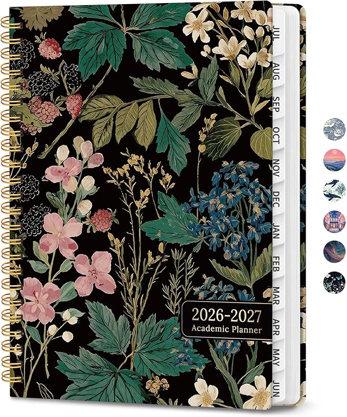Planner 2026-2027, Hardcover Monthly and Weekly Academic Planner July 2026 - June 2027, Teacher and Student Calendar Agenda Book with Tabs, A5 (6.3" x 8.5"), Ideal for School and Office, Forest Botanica
