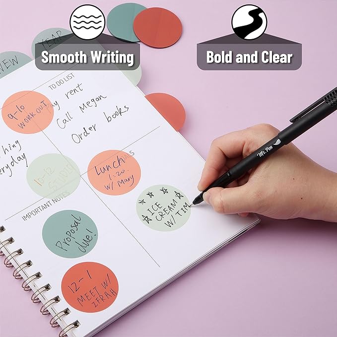 Mr. Pen- Black Fineliner Pens, 4 Pack, 0.5mm Fine Point, Permanent Ink, Oil-Based, Quick Dry, Smooth Writing, Bold Lines, Fineliner Marker Pens for Transparent Sticky Notes, Planner, Journaling