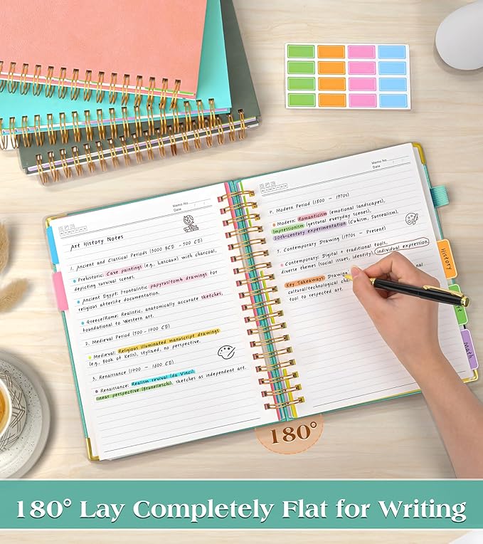 Spiral Notebook Journal with Removable Dividers Tabs, 300 Pages Hardcover Leather 5 Subject College Ruled Notebook, 8.5"x11" Large A4 Lined Journal for Women Men, Spiral Notebook for Work School,Teal