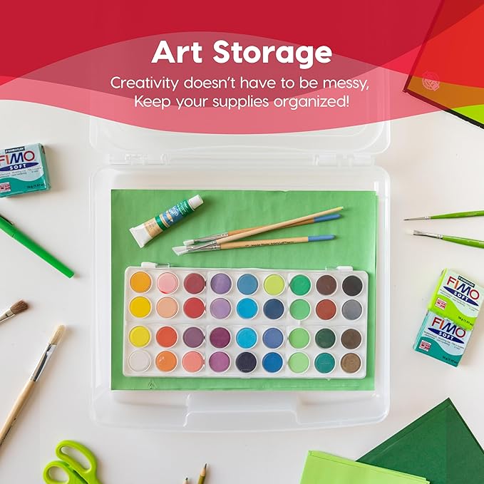 IRIS USA Board Game Storage Containers, 4-Pack |Made in USA| Organizers with Built-In Handle & Snap-Tight Lid for Puzzles, Scrapbook, and Fits 8.5" x 11" or A4 Papers, Slim - Clear