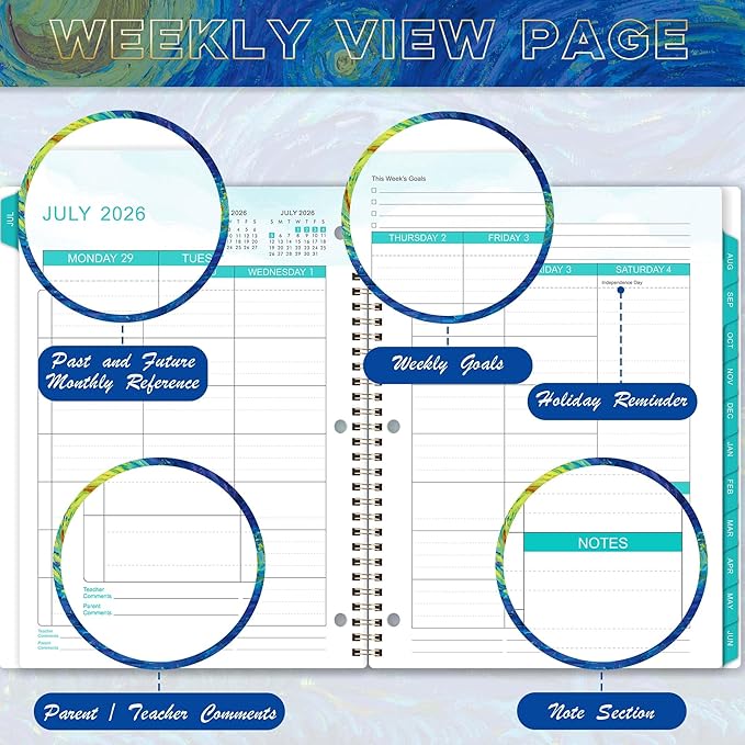 Student Planner 2026-2027 - July 2026 - June 2027 School Planner, 9" x 11", Weekly LessonPlanner, Twin- Wire Binding, Stickers, Perfect Organizer