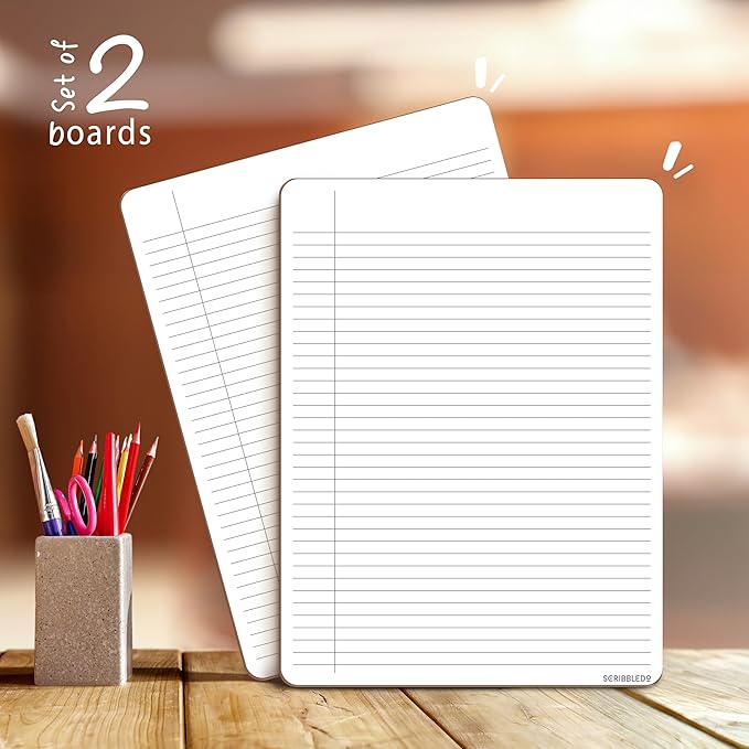 Scribbledo 2 Pack Dry Erase Notebook College Ruled Lined Board 9"x12" Reusable Lined Erasable Ruled Writing Note Pad Lapboard, Blank Whiteboard on Reverse