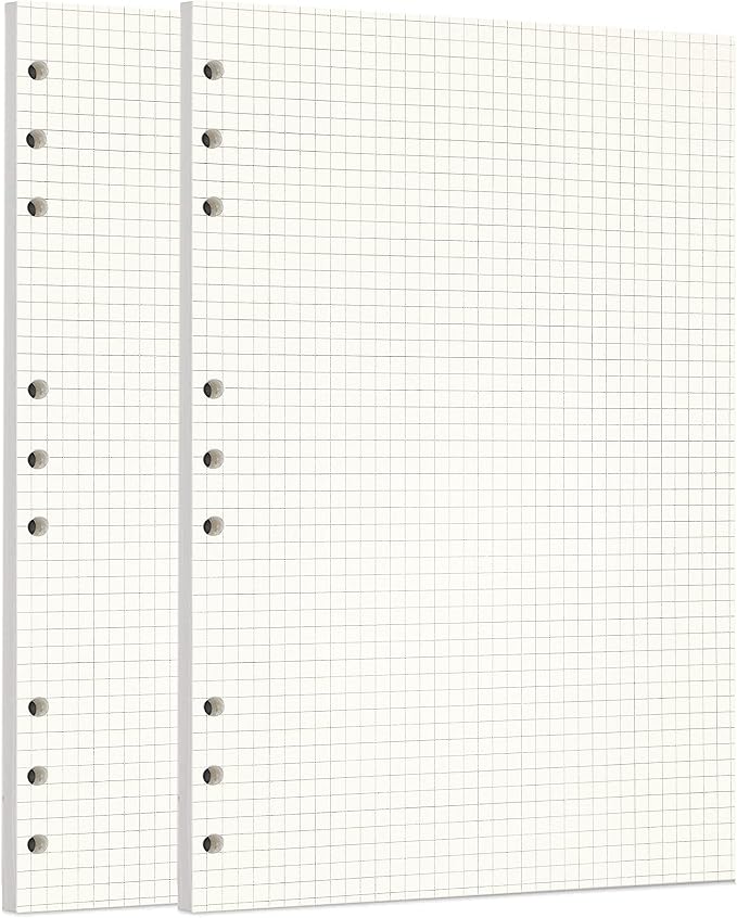 Zelten 2 Pack B5 90 Sheets/180 Pages Squared Loose Leaf Punched Paper Refills Paper for 9 Hole Binder Personal Organizer Diary Notebook Refillable Planner