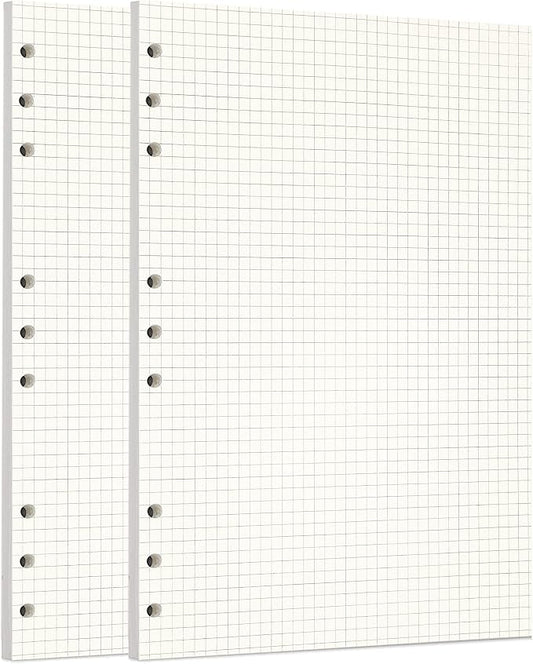 Zelten 2 Pack B5 90 Sheets/180 Pages Squared Loose Leaf Punched Paper Refills Paper for 9 Hole Binder Personal Organizer Diary Notebook Refillable Planner