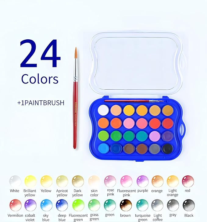 24 Colors Watercolor Book With Paint，Beginner Watercolor Workbook Kit, Watercolors Workbook (24 Colors - Beach)