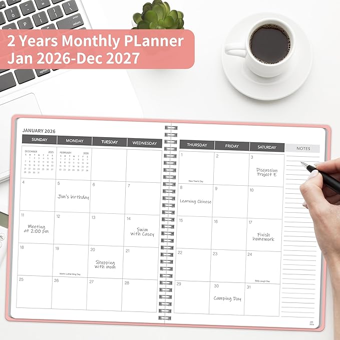 Monthly Planner 2026-2027, 2026 Calendar 24 Months Planner, Jan 2026 - Dec 2027, 8.6" x 11", Academic Calendar Hard PVC Cover with Spiral Bound, Perfect for School & Office for Women & Men