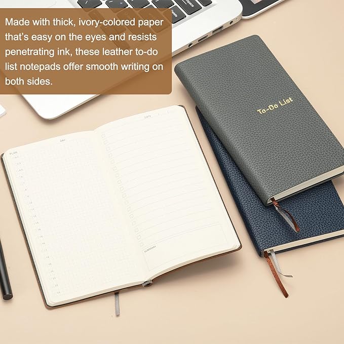 PATIKIL 2 Pcs Leather to Do List Notepads, 160 Pages 6.5 x 3.2" Leather Daily Planners to Do List Notebook for Business Personal Daily Plans Schedule Planner Office Supplies, Black