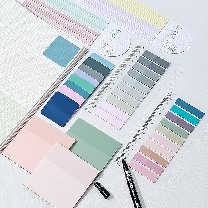 870 Sheets Transparent Sticky Notes, Clear 3 x 3 Square Sticky Notes with Marker, Waterproof Translucent Annotation Index Tabs for Bible Study Journaling Supplies