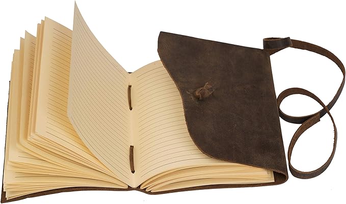 Leather Journal Travel Diary, Handmade Vintage Bound Notebook for Men & Women, Antique Finish, Genuine Buffalo Leather- Quality Lined Brown Paper Perfect for Notes, Art Sketchbook, 7X5 Inches, Brown