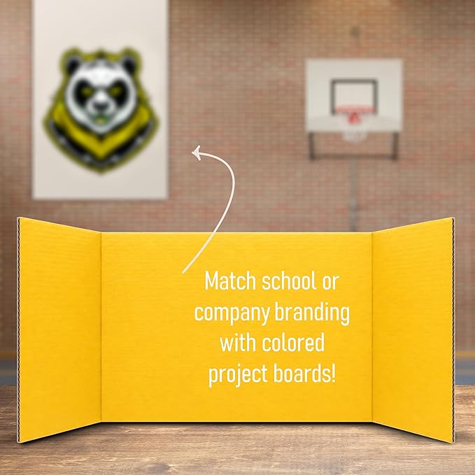 Flipside Products 18" x 48" Yellow Project Boards, Pack of 24, Trifold, Presentation Board, DIY Projects, Small Display, Science Fair, Classroom, Clubs, 4H, Graduation