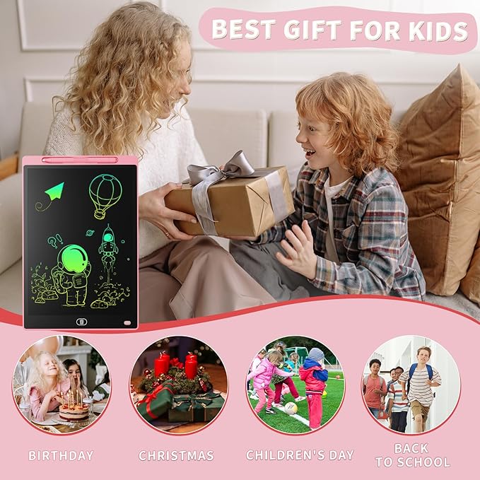 Genialba LCD Writing Board 16 Inches, Colourful Electronic Tablet, Portable Erasable Drawing Board, Graphic Tablet for Children's Games 3 4 5 6 7 Year Old Kid Boys Girls (Pink)