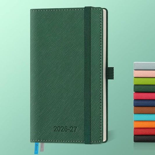Weekly Monthly 2026-2027 Planner (July 26-Dec 27),6.5"x3.75",18 Months Agenda Plan with Month Tabs & Pocket,Expenses/Note Pages, Academic Calendar with Vegan Leather Cover,Green