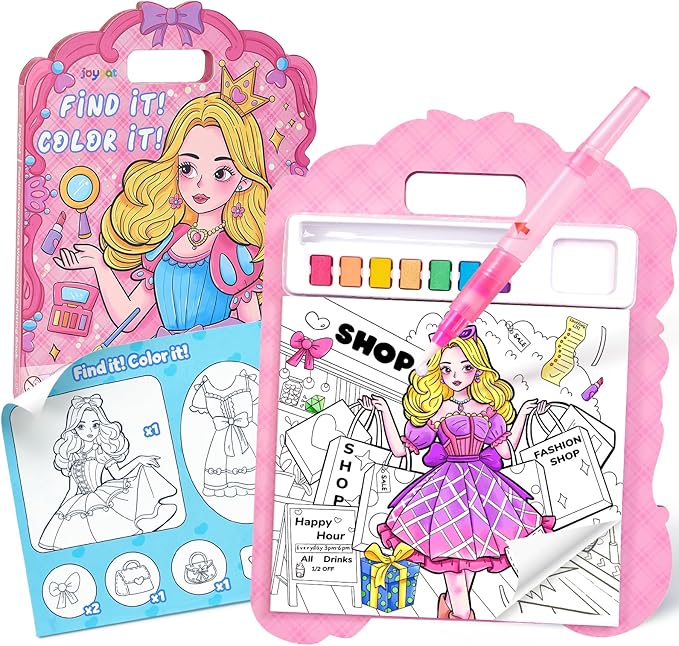 JoyCat Find & Color Paint with Water Coloring Books for Toddlers, Educational Seek and Find, No Mess Art & Craft Toy, Fun Learning Activity for Kids Ages 3-5 4-8, Gifts for Girls Boys (Fashion Dress-up)