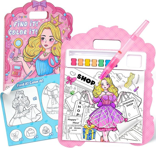 JoyCat Find & Color Paint with Water Coloring Books for Toddlers, Educational Seek and Find, No Mess Art & Craft Toy, Fun Learning Activity for Kids Ages 3-5 4-8, Gifts for Girls Boys (Fashion Dress-up)