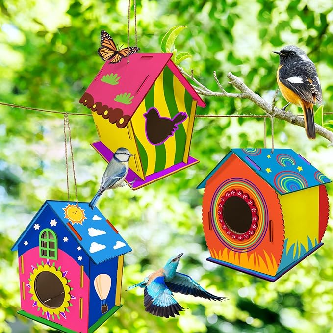 Heyzeibo 3Pack Birdhouse Kit, Craft Kits for Kids to Build and Paint Bird House, Easter DIY Wooden Arts and Crafts for Girls Boys Toddler