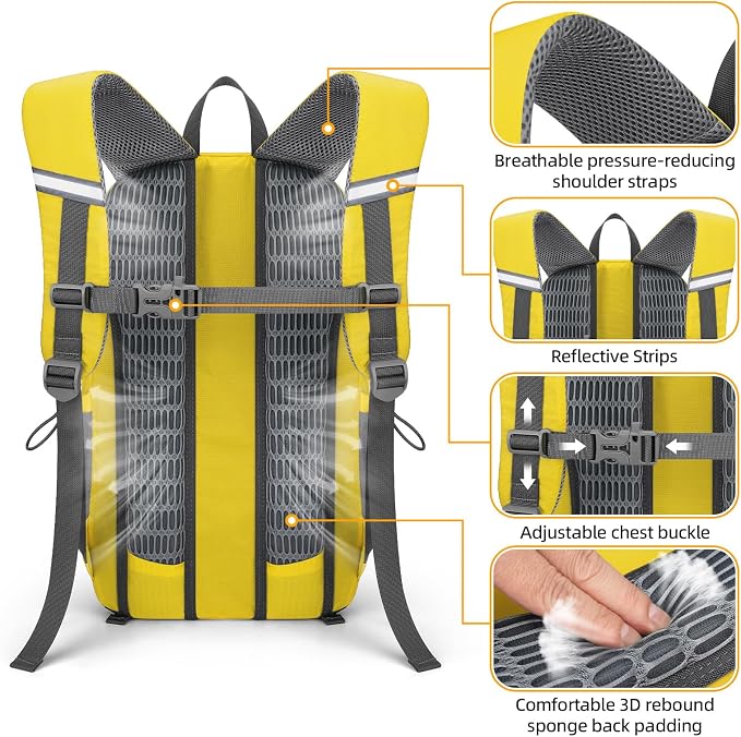 RealCool 20L Lightweight Hiking Backpack, Waterproof Daypack for Camping | 210D tear-resistant nylon, breathable shoulder and back panel, Multi-Compartment,hydration system,reflective strip,bungee net