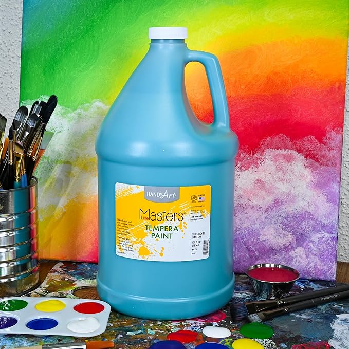 Handy Art Little Masters Tempera Paint, Turquoise, Gallon 128 oz Bottle, Bright & Mixable, High Opacity, Washable Colors for Classroom, Students, Kids, Young Artists, Safe & Non-Toxic, Made in USA