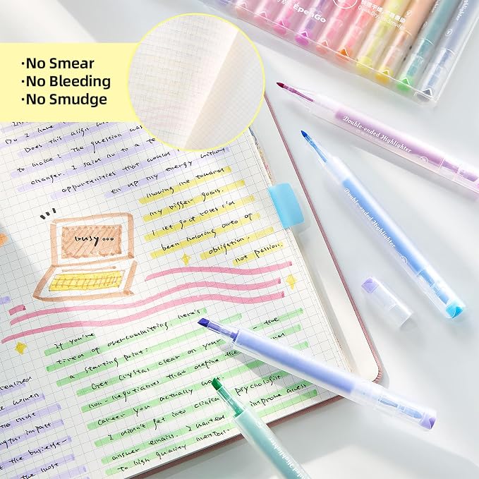 15-Pack Dual Tip Bible Highlighters, No Bleed Mild Pastel Markers