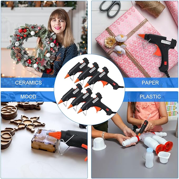 Zhengmy 6 Pcs Mini Glue Gun Crafts Hot Melt Guns Low Temp Glue with Burn Protection Fast Preheating and Easy Squeeze Trigger for School DIY Arts Class Projects Home Quick Repairs, 20 W (Black)