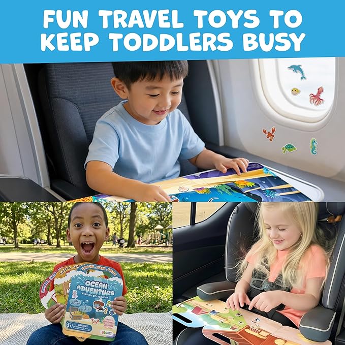 Reusable Sticker Books for Toddlers 1-3, Stickers for Toddlers 2-4 Years - Stickers for Kids Airplane Toys for Toddler 1-3, Toddler Travel Toys - Reusable Sticker Book Birthday Gifts for Boys Girls