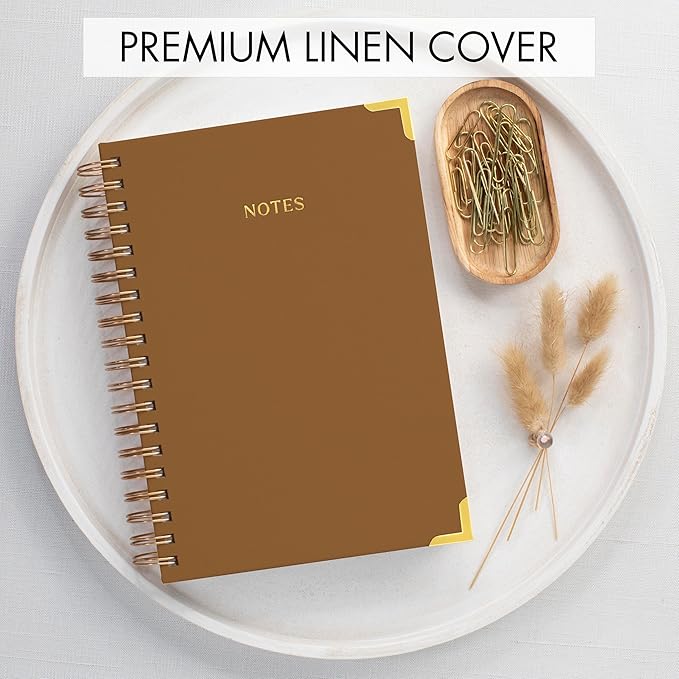 Aesthetic Thick Spiral Notebook Journal For Women in B5 Format - Stylish Linen Hardcover College Ruled Note Book w 300 Lined Pages - Cute Supplies For Bible Study & Staying Organized at Work or School