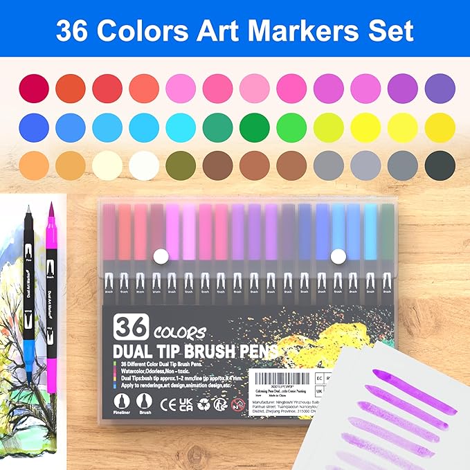 Halobios Dual Brush Marker Pens, 36 Colors Art Markers with Fine and Brush Tip Coloring Markers for Adults, Marker for Journaling Calligraphy Drawing Sketching Doodling Illustrating