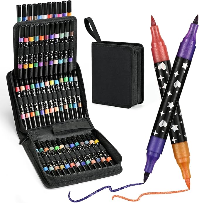 96 Colors Glitter Brush Markers,48 Pack Dual Tip Brush Glitter Marker for Doodle Writing, Glitter Art Crafts Adults DIY Crafts Greeting Birthday Cards Making
