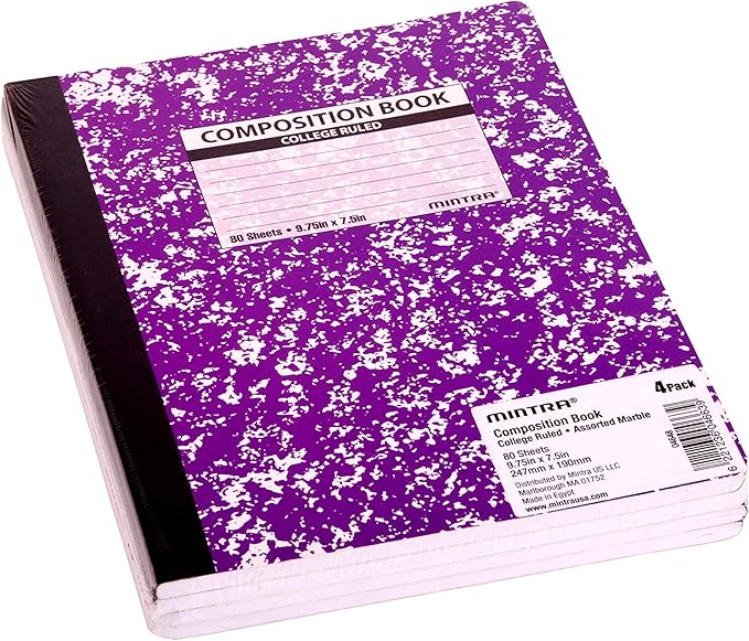 Mintra Office Composition Books (Assorted Marble Comp - College Ruled, 24 Units (6-4pks))