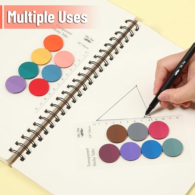 Mr. Pen- Round Transparent Sticky Notes, 1.1” Diameter, 14 Pads, 560 Sheets, Colorful, Water-Resistant See-Through Sticky Notes & Fineliner, Smooth Writing, Note Tabs for Bible Journaling, Studying