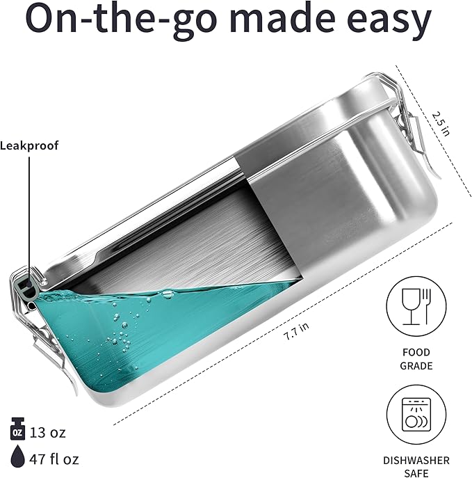 Bambaw Stainless Steel Lunch Box for Adults 47 oz, Metal Bento Box with Adjustable Compartment, Metal Lunch Container, Leakproof Stainless Steel Sandwich Container