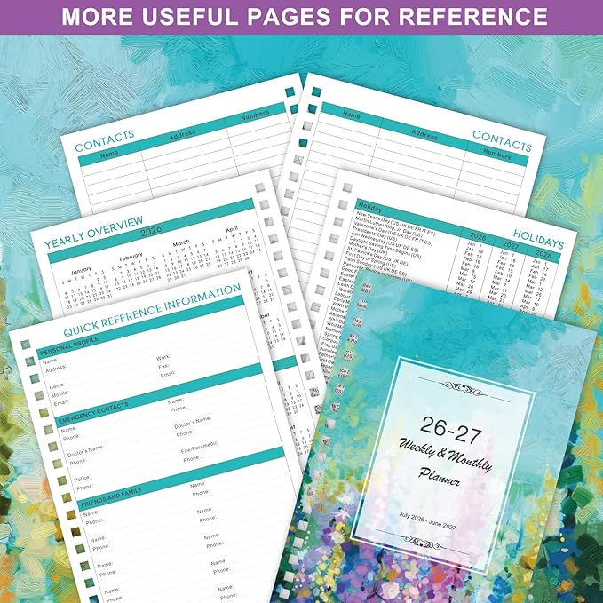 Planner 2026-2027 - Academic Planner 2026-2027, Jul 2026 - Jun 2027, 2026 2027 Planners Weekly and Monthly, 6.3" x 8.4", 26-27 Calendar Planners with Hardcover, Colorful Tabs, Pocket - Oil Painting