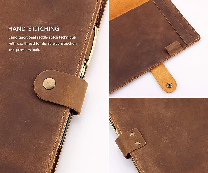 Robrasim Leather Cover for 6"x9" Steno Notebook, Leather Folio Cover Compatible with 6x9 Spiral Steno Pads, A5 Notebook Organizer with Pen Loop - Brown